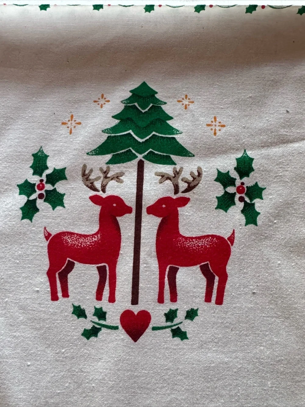 Vintage MidCentury Holiday poinsettia Hankie And 1980 Stencil Fabric Panel Nice
